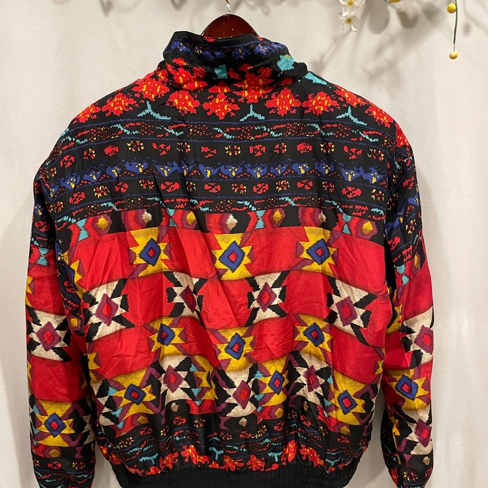 Funky Vintage 80’s oversized silk track jacket aztec pockets - Picture 3 of 5